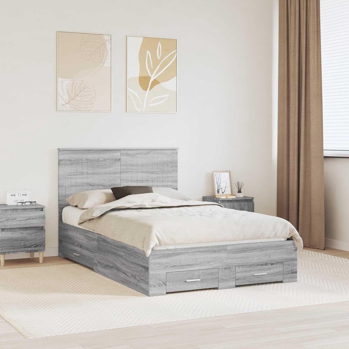 Bewerkt hout modern logeerbed 120 x 190 cm grijs