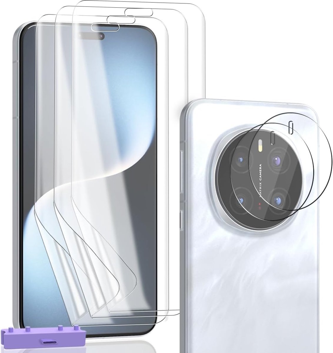 Schermbeschermer voor Honor Magic 7 Pro, met 3 stuks schermbeschermfolie en 2 stuks camerabescherming voor pantserglas, eenvoudige installatie, volledig scherm, krasbestendig en