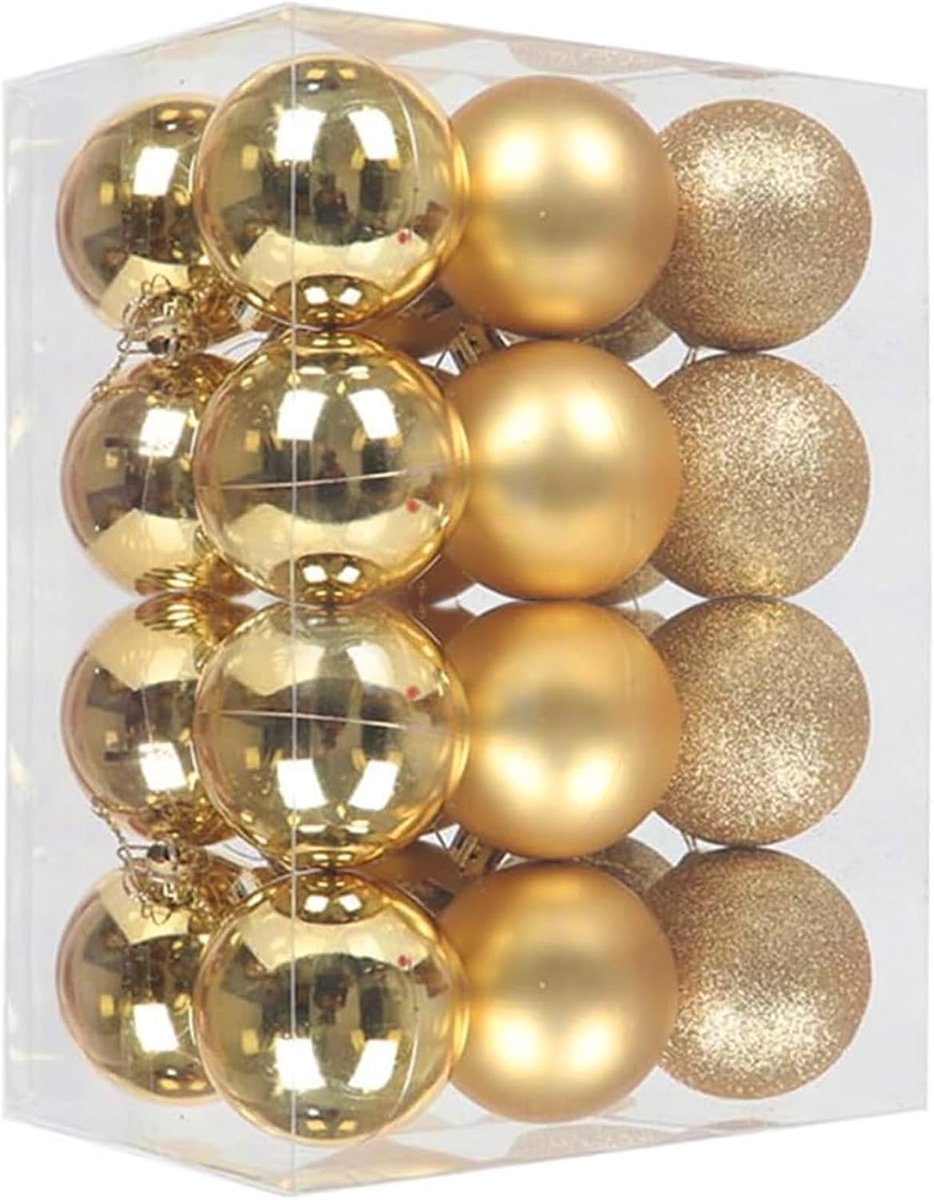Kerstballen goud, 24 stuks/3 cm, 3 oppervlakken voor kerstboom
