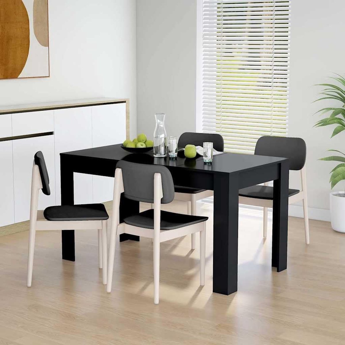 Eettafel, zwart, 140 x 74,5 x 76 cm, houtmateriaal voor je 140 graden eetkamer, robuuste en stabiele tafel met strakke lijnen