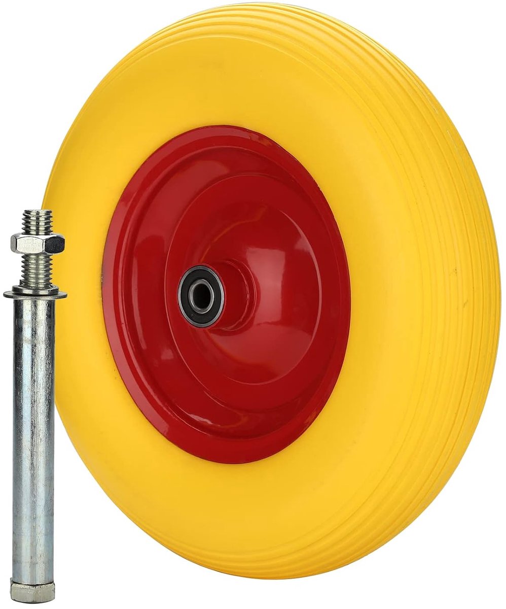4.80 4.00-8 massief rubber met as, schuifwagenwiel, reservewiel, rubberen wiel, lekvrij, Ø 390 mm, 200 kg draagkracht, reservewiel, 95 mm brede banden voor kruiwagen