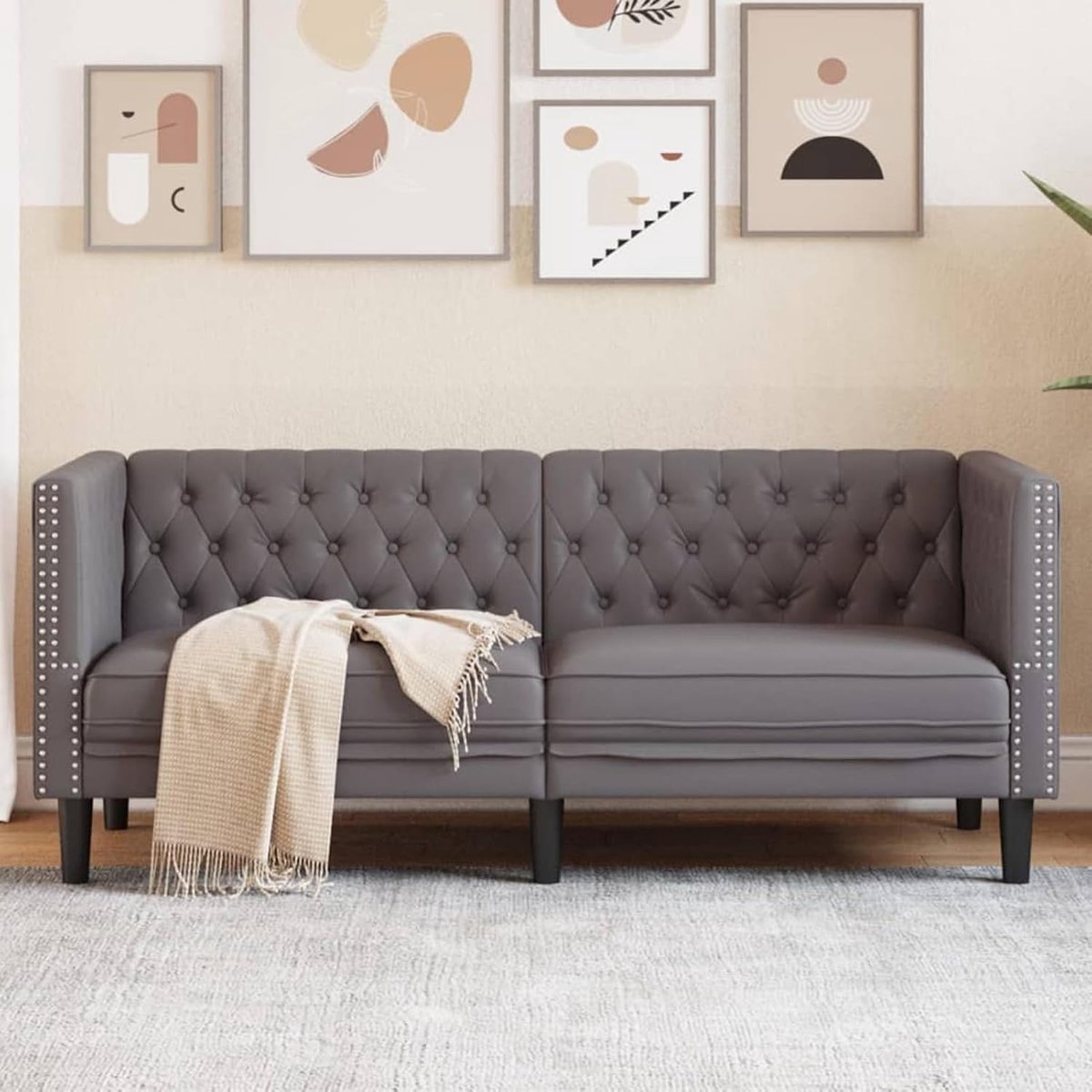Chesterfield 372662 2-zitsbank, grijs, kunstleer, gestoffeerde bank, zitgroep, bank voor woonkamer, appartement, kantoor, logeerkamer