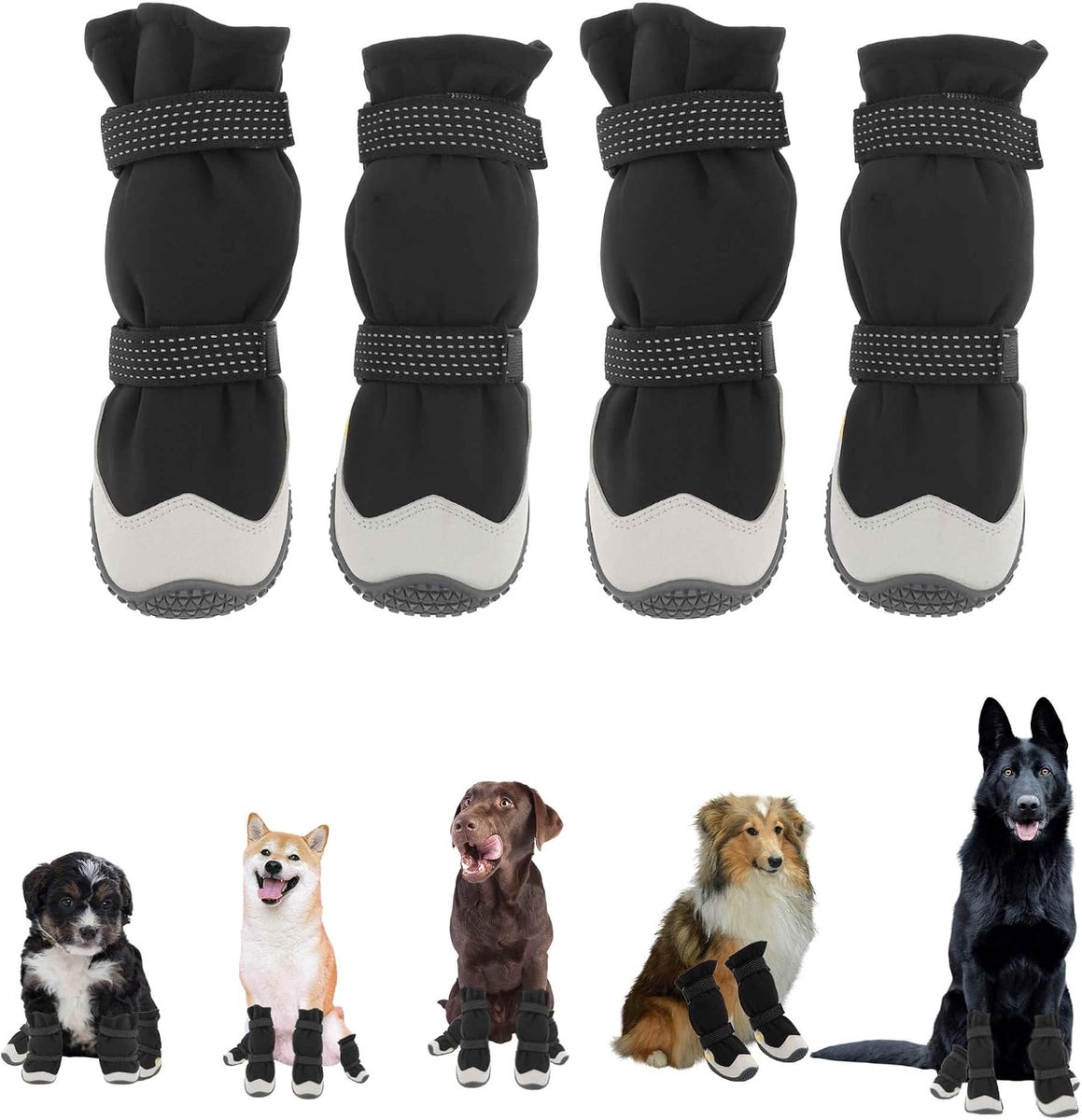 Schoenen, Reflecterende Hondenschoenen Met Klittenband, Maat 6, Zwart