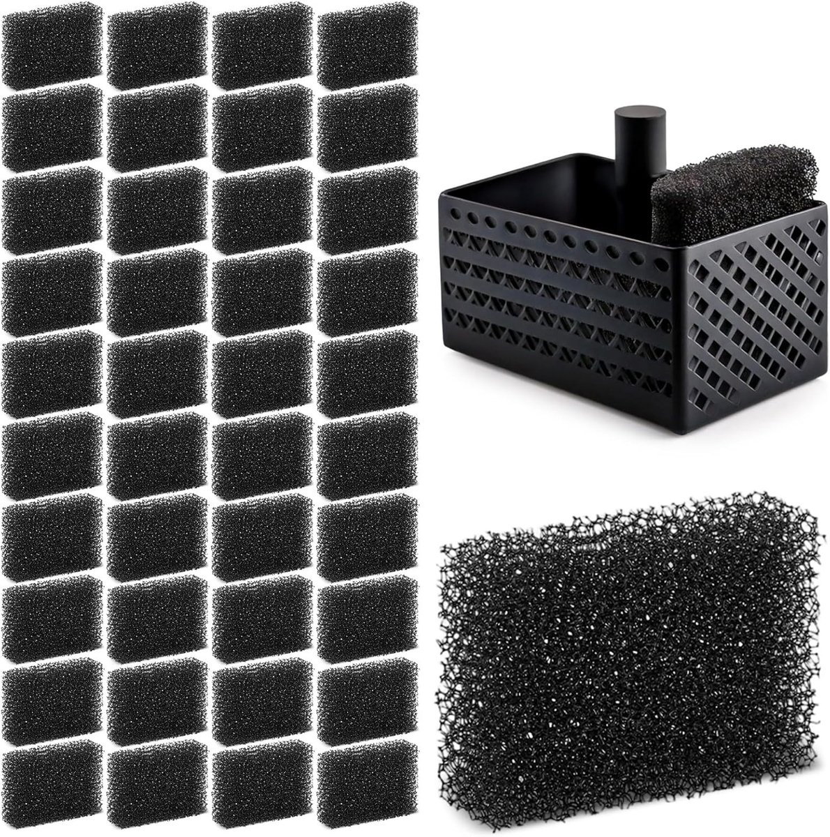 40 stuks vervanging voor kattenfonteinfilter, vervanging van kattenfontein, vervangende filterspons, schuimstoffilter, kat, hond, zwart water, 35 x 25 x 9 mm