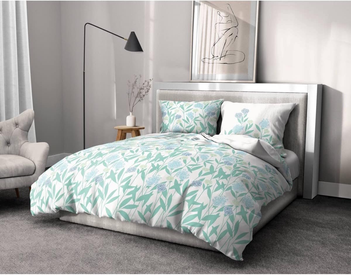 Passion Dekbedovertrek, 3-delig, 100% katoen, 57 draden, 2 personen, 220 x 240 cm, groen en wit bloemenpatroon