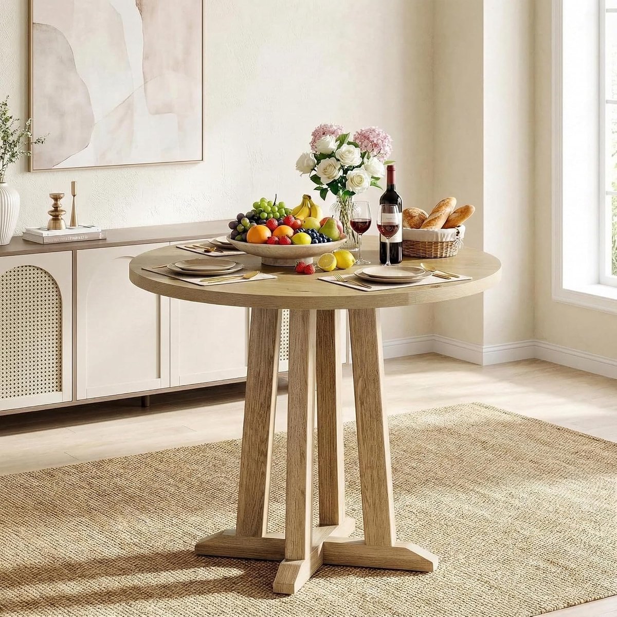 80cm Eettafel, Ronde Eetkamertafel, Japandi Dining Table, Houten Eettafel, Dining Table For 4, Kleine Keuken Eetkamer, 80 x 80 x 75 cm, Natural Wood Colour
