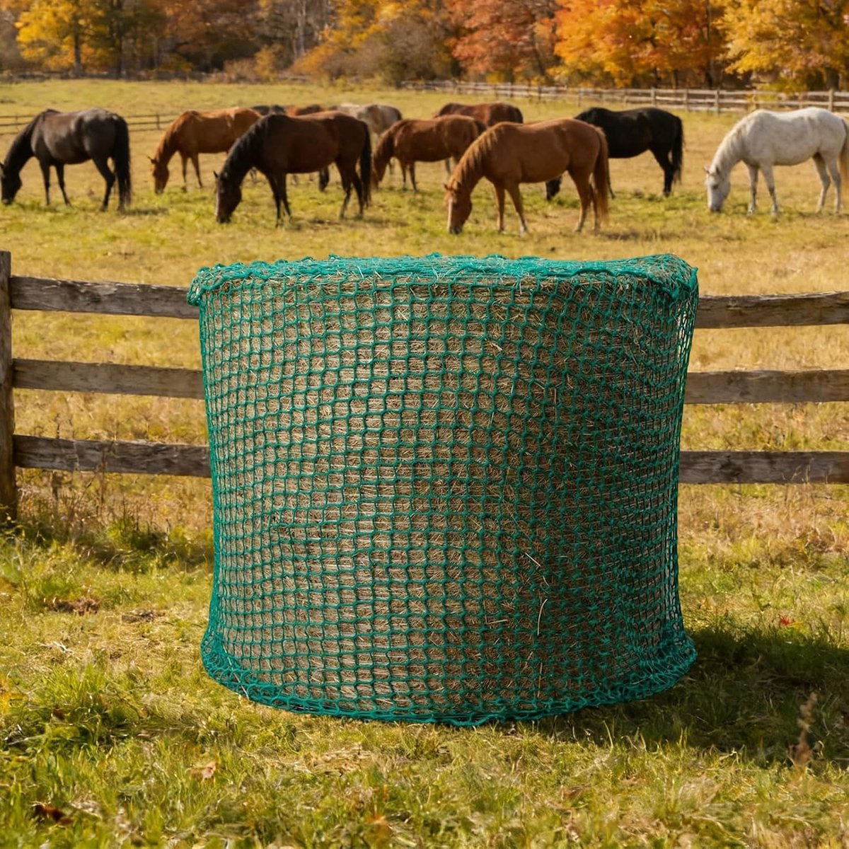 ronde ballen, hooinet voor paarden, maaswijdte 4,5 x 4,5 cm, touwdikte 6 mm, groot ronde balnet, voedernet voor landbouwpaardenbedrijven, veeteelt, langzaam eten (ø120 cm x h 120 cm)