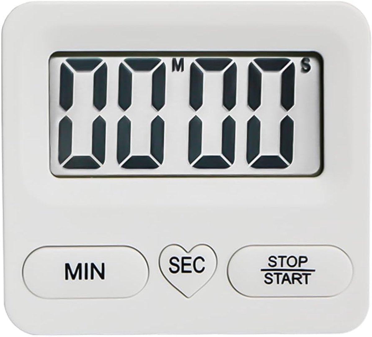 Keukentimer met groot lcd-display, digitale kooktimer voor het koken, magnetische stopwatch, timer met luide wekker, eierwekker (wit)