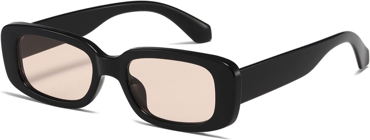 K1200 Rechthoekige zonnebril voor dames, heren, trendy, retro, modieuze bril uit de jaren 90, vintage, UV 400-bescherming, vierkant glazen, Zwart Frame Bruin Lens
