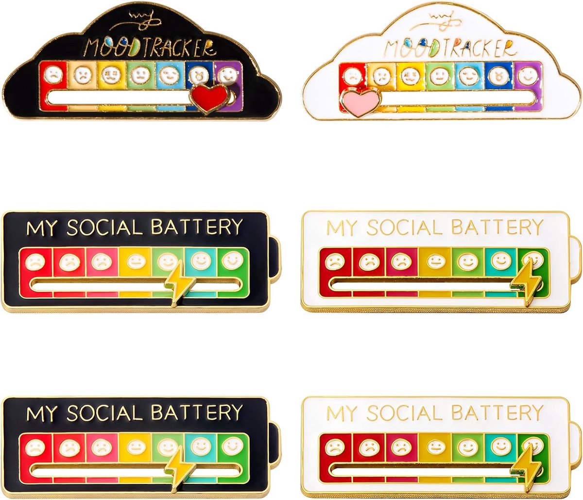 6 stuks Social Battery Pin, grappige en gepersonaliseerde broches, My Social Battery Pin, creatieve pinnen badge voor mannen en vrouwen, toon je sociale energieniveau stijlvol (wit + zwart)