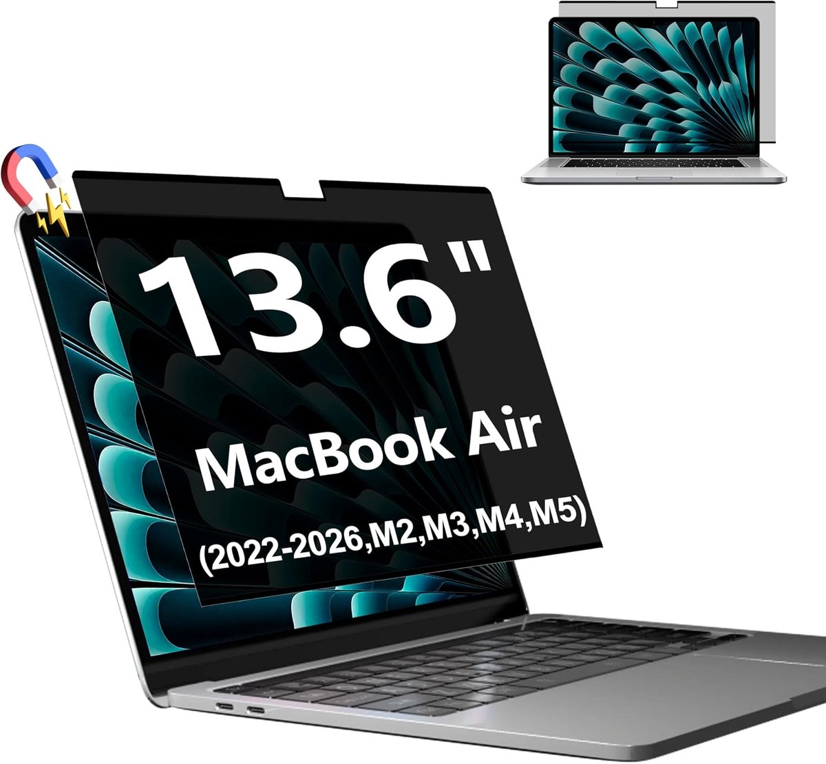 Privacyscherm Voor Macbook Air 13,6 Inch (2022-2025, M2, M3, M4, Pro, Max), Afneembare Privacyfilter Voor Laptops en Anti-Verblinding Blauw Licht Beeldschermbescherming
