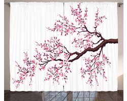 ABAKUHAUS Japans Gordijnen, Tak van een Bloeiend Sakura Boom Bloemen Kersen Bloesems Lente Thema Kunst, 2-delige gordijnset voor woonkamer e