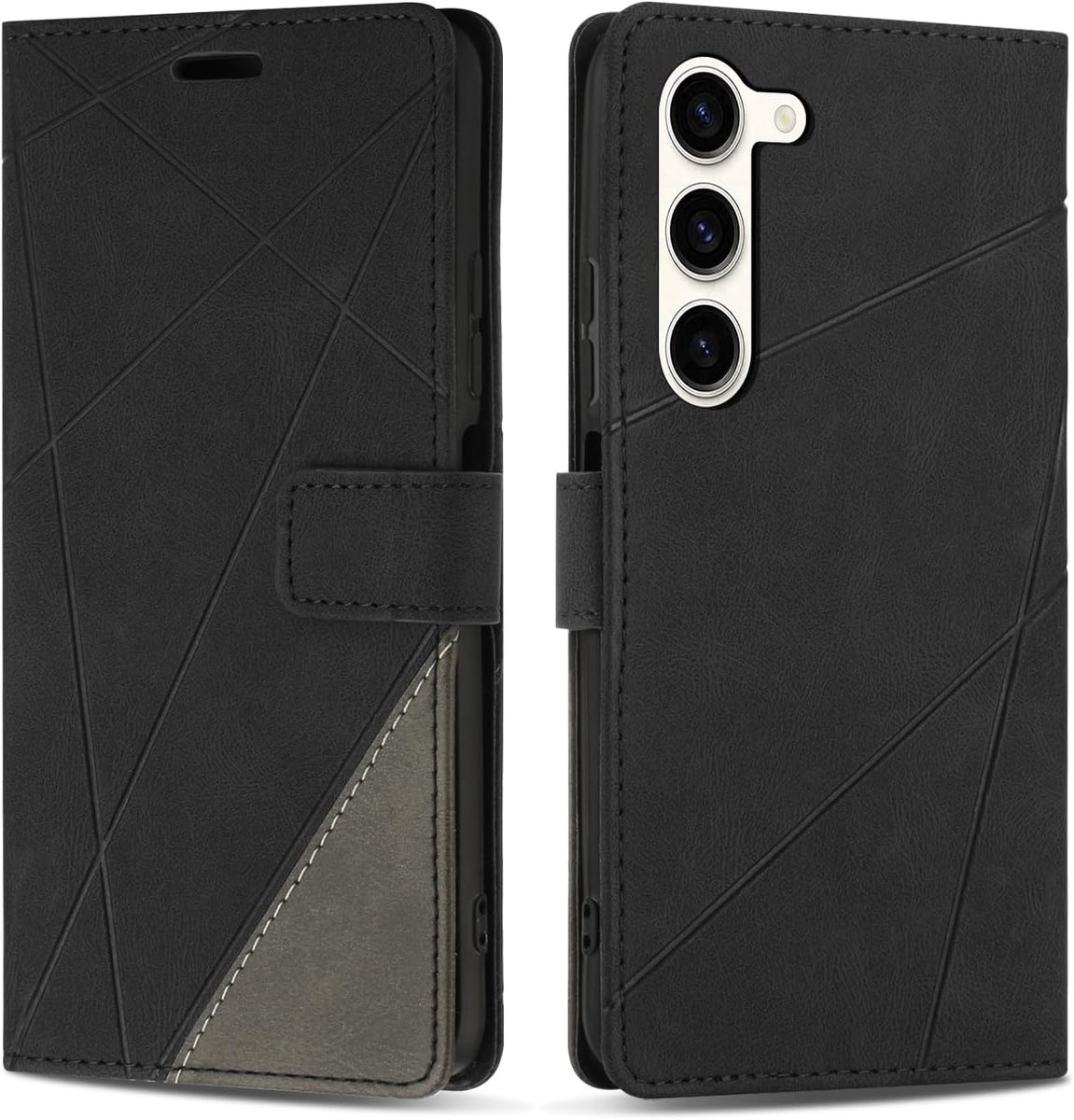 Hoesje voor Galaxy S23, Premium Lederen Portemonnee Beschermhoes Telefoonhoesjes met Kaartenvakken Beschermhoesje voor Galaxy S23, Zwart