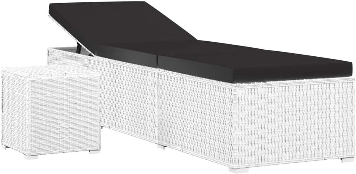 Ligstoel met kussen en bijzettafel, verstelbaar outdoor loungebed voor zwembad, terras, balkon, wit