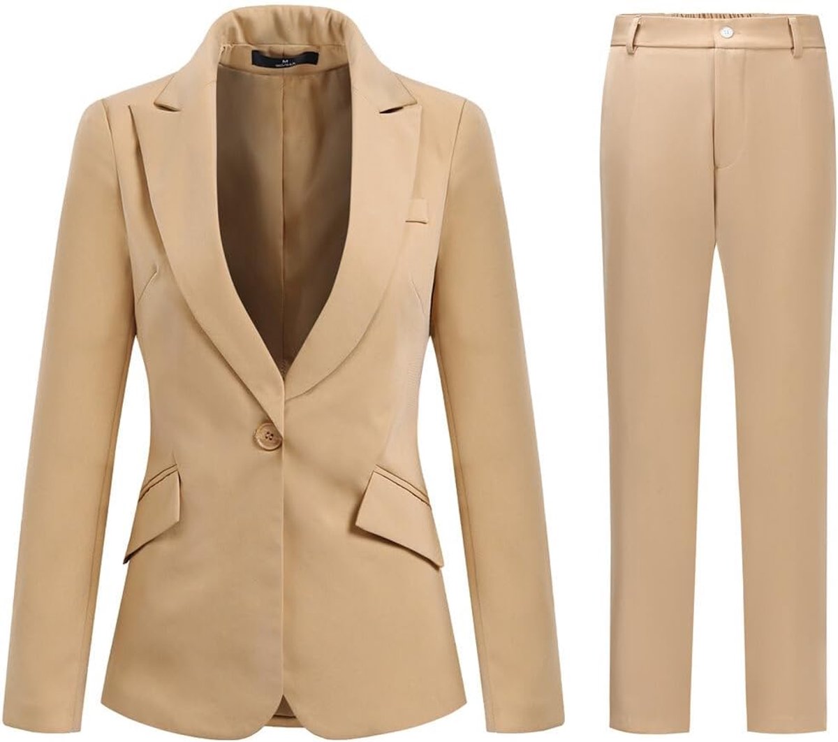 Vrouwen 2-delige broek-pak jas dames formele kantoor zakelijke blazer jas, Abrikoos, XS