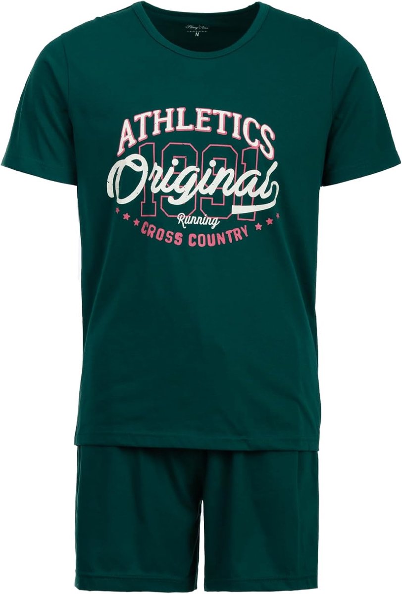 Athletics 2-delige pyjamaset voor heren, origineel, oversized katoen, kleur: groen, maat: L, groen, L