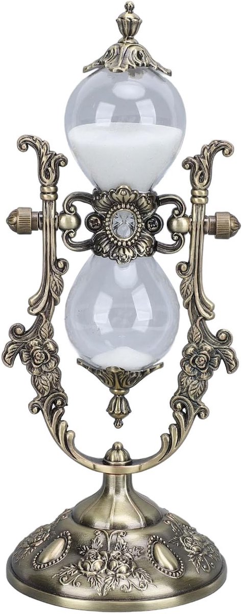 Zandloper met standaard, vintage-stijl, 15 min. gravure, gouden zandloper in reliëf, timer plankdecoratie (bronzekleur)