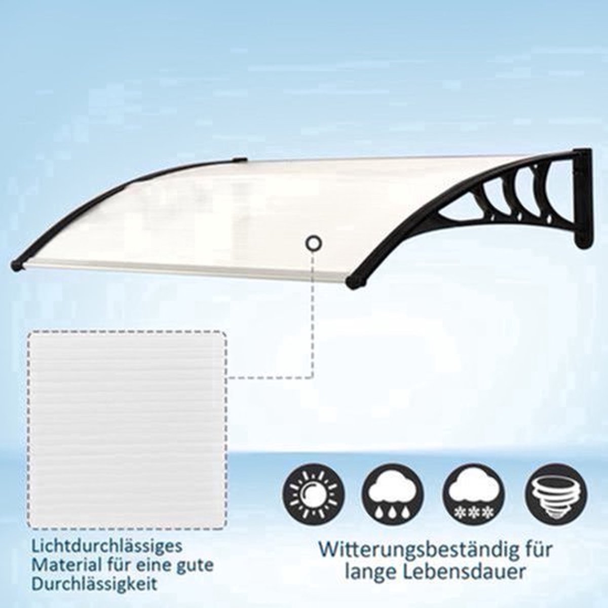 Voordeuroverkapping – Dakoverkapping – Deurkap – Overstek – Entreebescherming – Wit Frame – Polycarbonaat Dak – 75 x 100 cm – Schuin Ontwerp