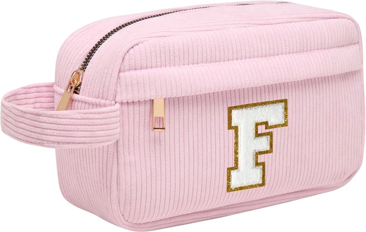 Make-uptas voor dames, gepersonaliseerd, voor op reis, met binnenvak, cosmeticatas, cosmetica-organizer, cadeau voor verjaardag of Kerstmis, ideaal voor vrouwen, meisjes, vriendin, roze, F