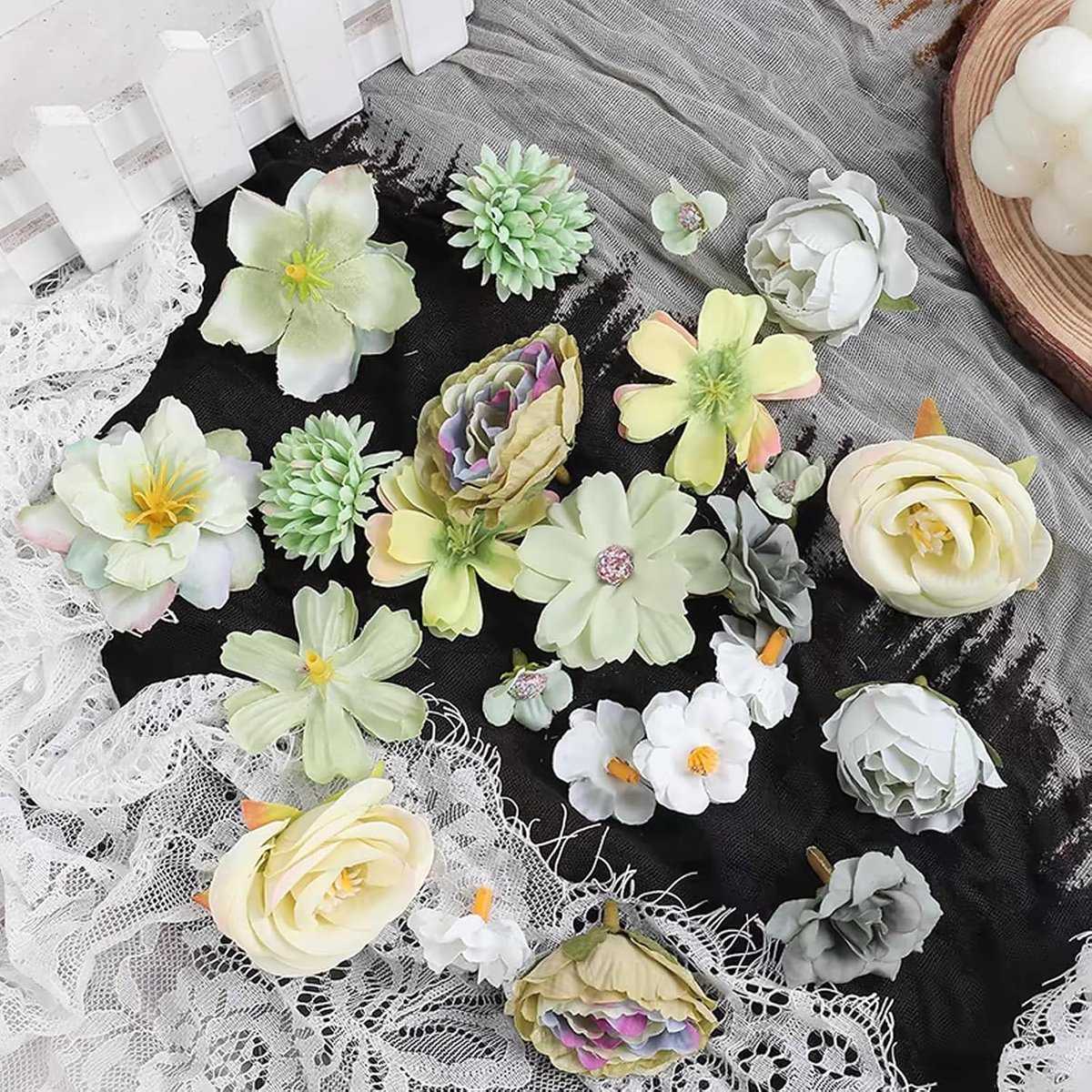 Kunstbloemen, 24 stuks, veelkleurig, simulatie, decoratie voor tuin, bruiloft en feest (groen)