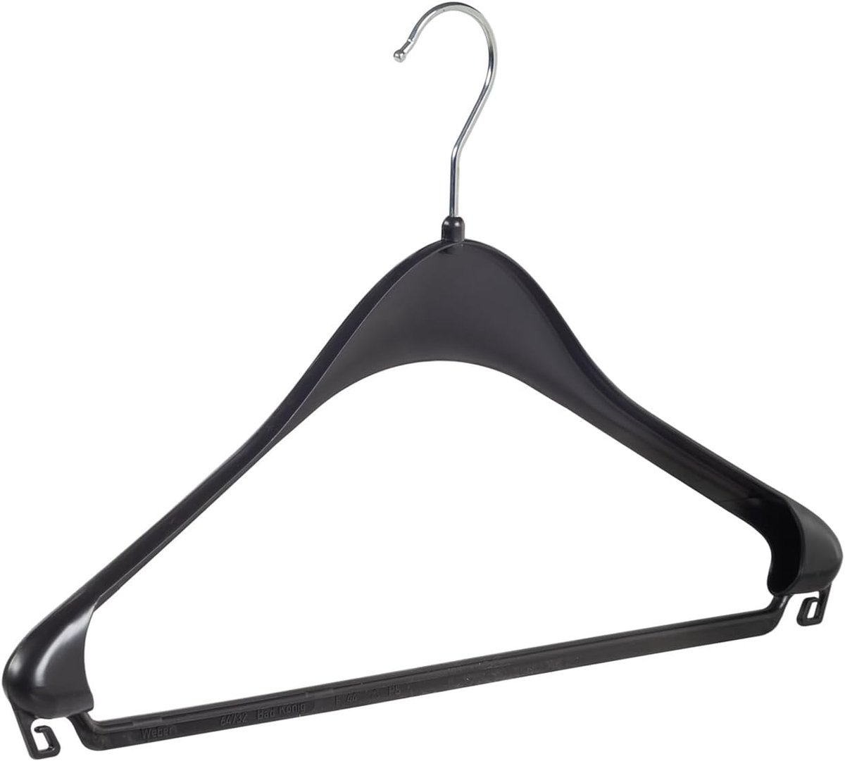 Kleerhanger, Mantelhanger, Kostuumhanger, Jassenhanger, set van 10 Stuks, Kunststof, Zwart, Broeklat, Brede schouders, 360° Draaibare Haak, 44 cm (F44_00/10)