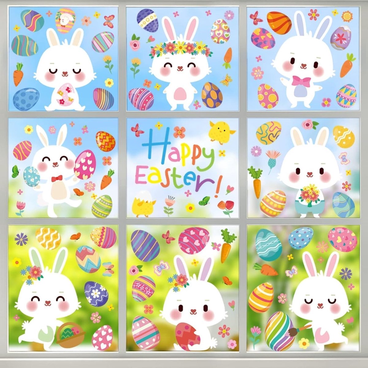 Raamstickers, pvc, statische stickers, paasdecoratie, thuis, herbruikbaar, waterdicht