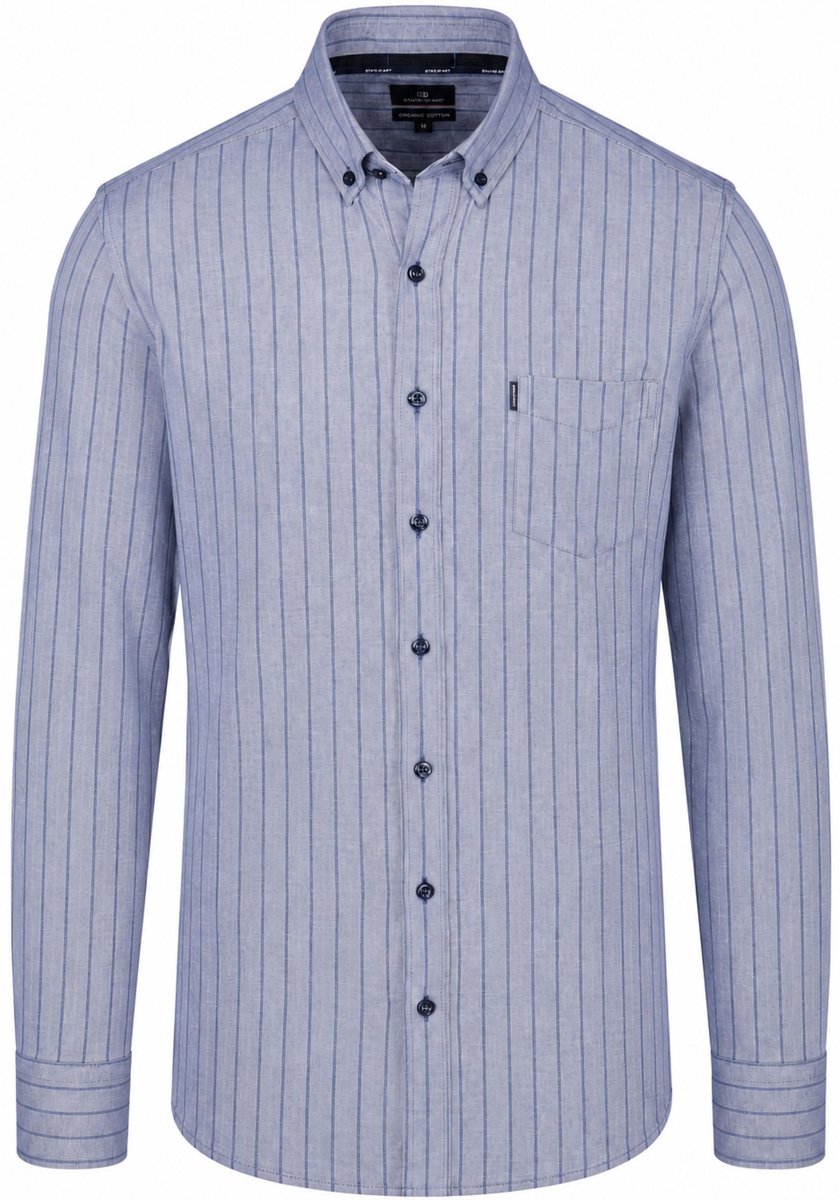 State of Art Overhemd Gestreept Donkerblauw (navy) - Maat L - Heren - Overhemden Casual