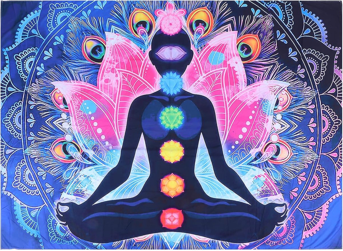 Tapijten, Zeven Chakra Tapijt Deken, Bohemian Mandala Yoga Meditatie Slaapkamer Decoratie Scheidingswand(150 * 150cm)