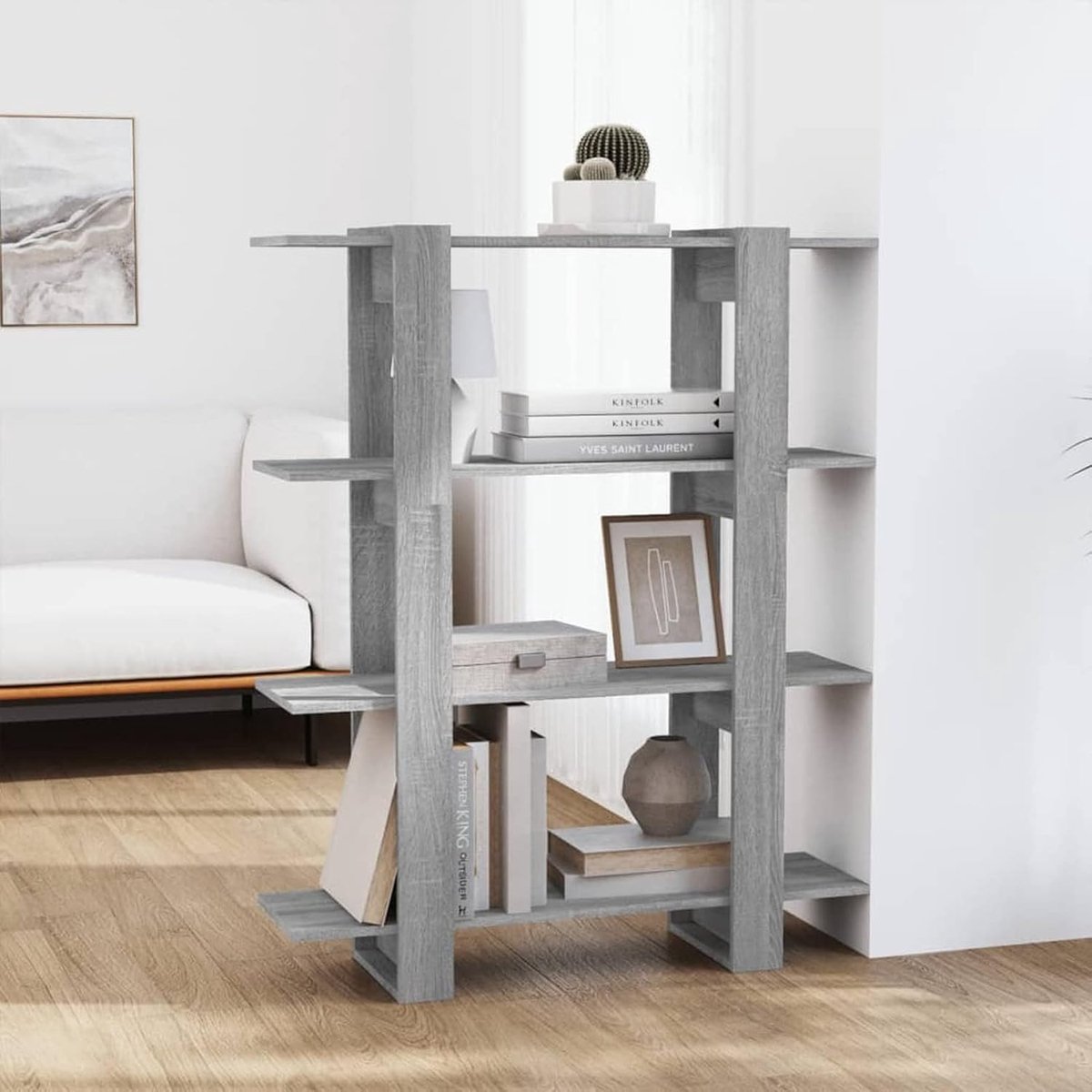 Boekenkast/plank, cd-plank, dvd-archivering, boekenkast met 3 vakken, rek voor boeken, tijdschriften, dvd, veelzijdig rek, Sonoma-grijs 100 x 30 x 123,5 cm