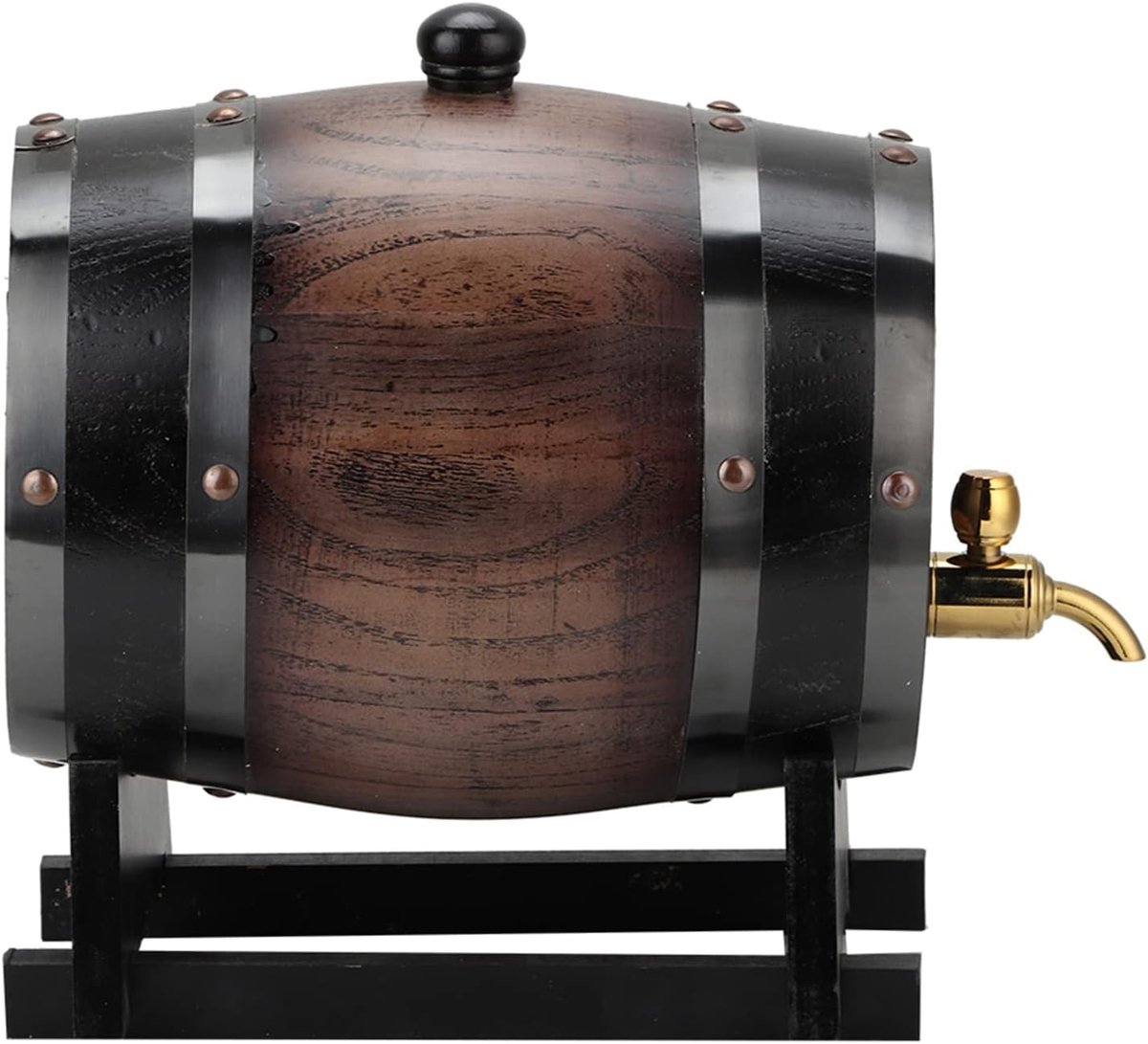 3L Vintage Gestreept Zwart Eiken Rood Wijnvat Vat Emmer Container, Wijnaccessoires Aluminiumfolie Voering met Kraan, voor Cognac Whisky