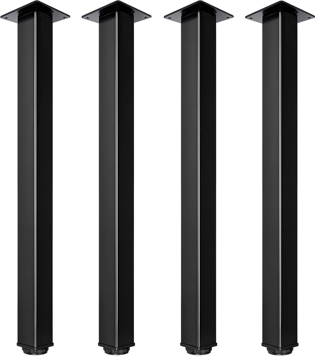 Metalen Meubelboten, Vierkant Profiel 50x50mm, Set van 4 (Zwart, 60cm)