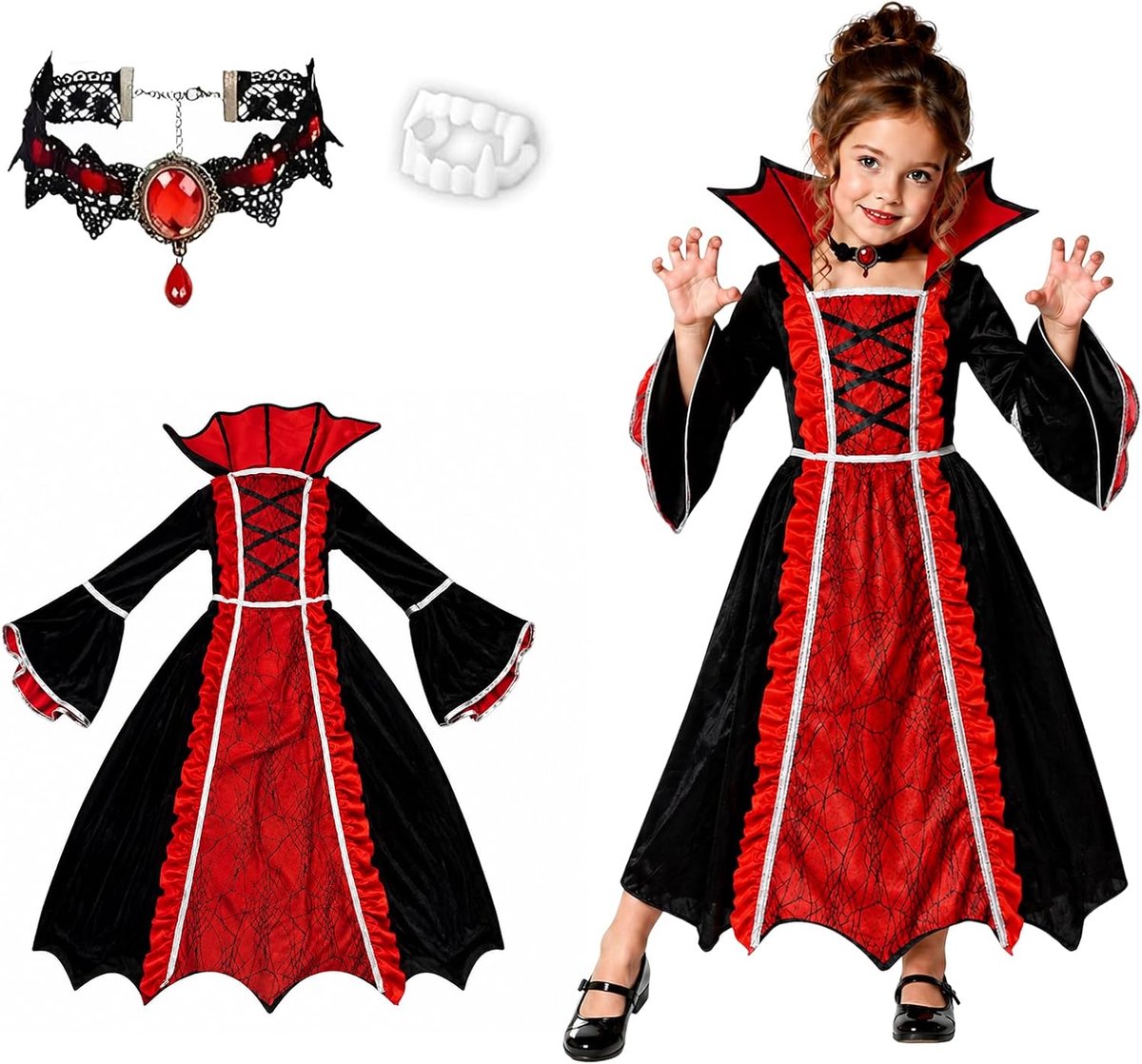 Vampierkostuum, gothic vampierjurk voor Halloween