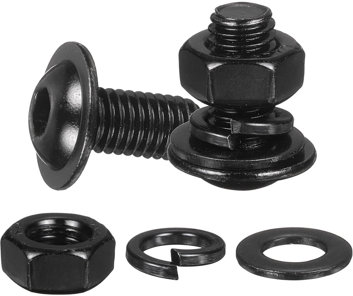 Sets lenskopschroeven met flens M8 x 18 mm, zwart roestvrij staal 304 18-8 zeskantschroeven, moeren, sluitringen en sluitringen voor doe-het-zelvers, meubels