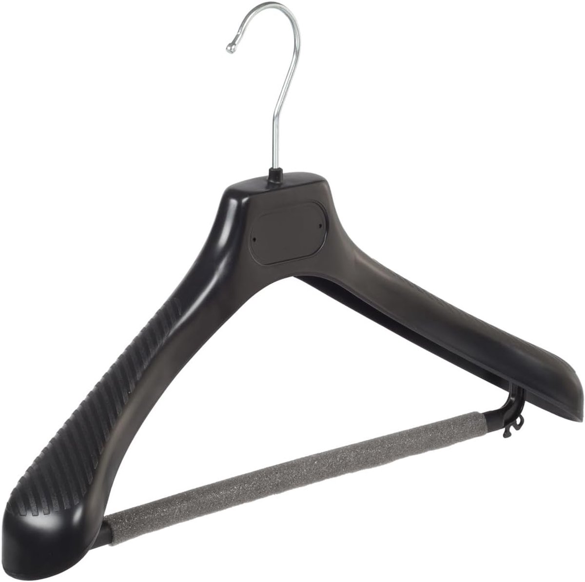 Kleerhanger, Mantelhanger, Kostuumhanger, Jassenhanger, set van 30 Stuks, Kunststof, Zwart, Broeklat met Schuim, Brede schouders, 360° Draaibare Haak, 42 cm (LS42/BS_00/30)