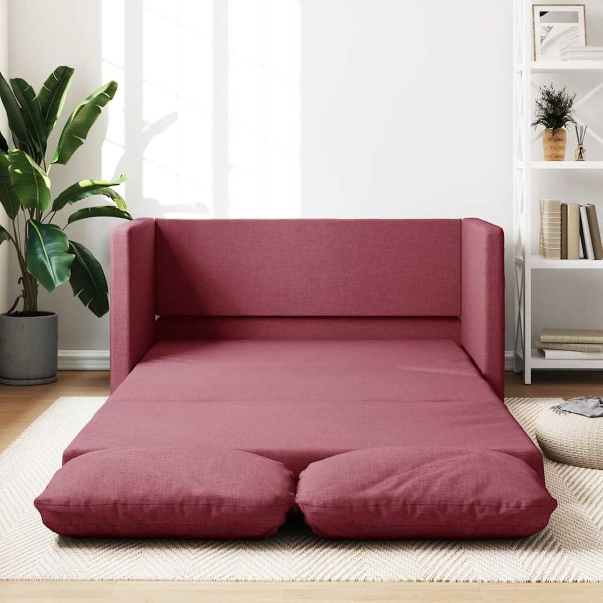 Vloerbank met slaapfunctie, wijnrood 112x174x55 cm, stof, gestoffeerde bank, zitgroep, bank voor woonkamer, appartement, kantoor, logeerkamer, 353967