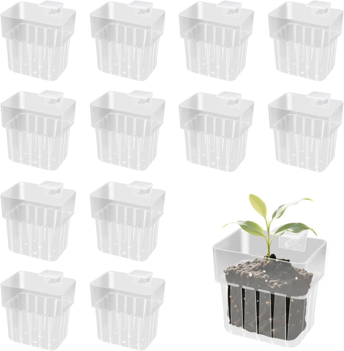 Aquariumplantenhouder voor aquarium, transparante vijverplantenmanden, aquariumplantenhouder voor hydrocultuurteelt en waterdecoratie (12 stuks)