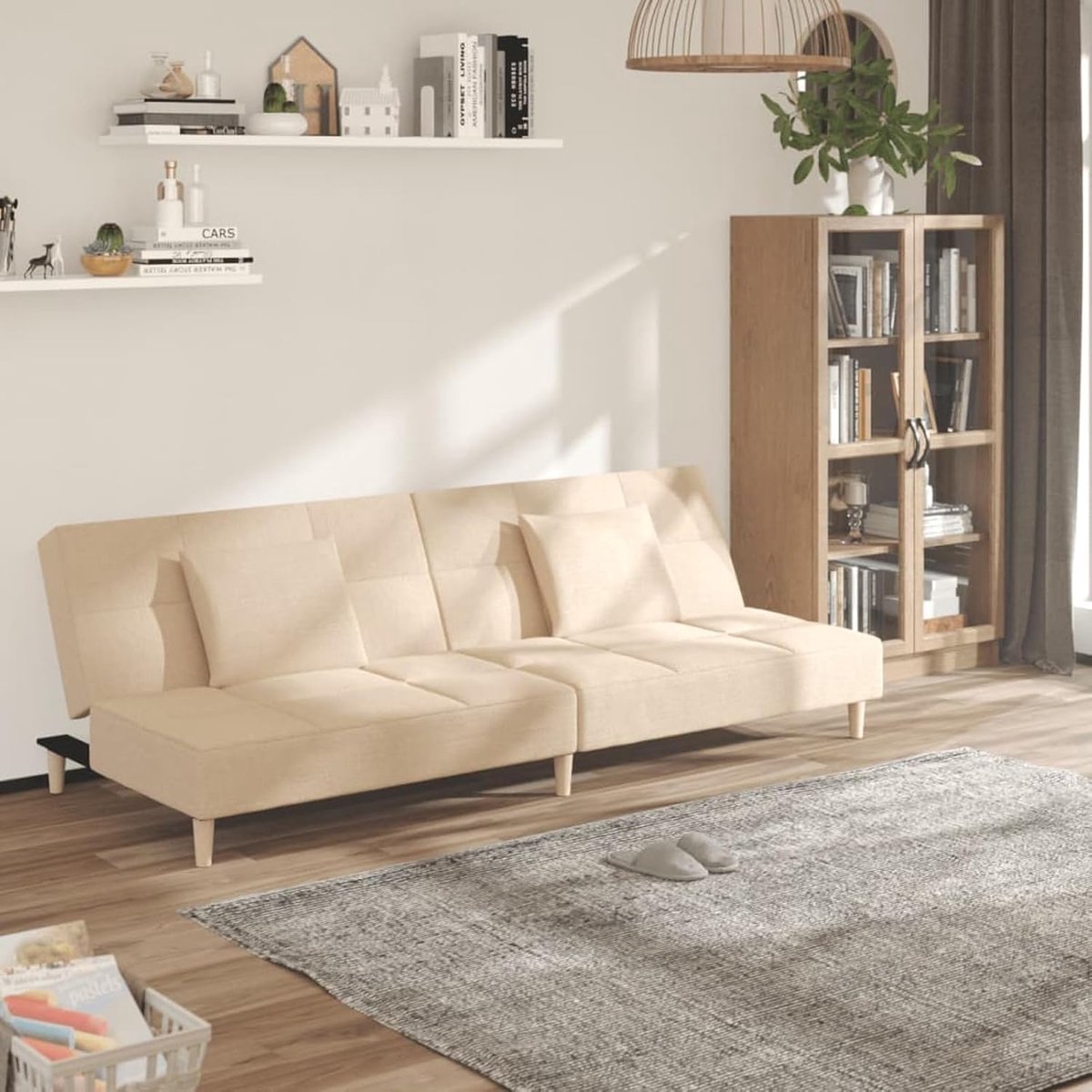 Slaapbank 2-zits met 2 kussens, crèmestof, slaapbank, dagbed, slaapbank voor woonkamer, logeerkamer, kleine woningen