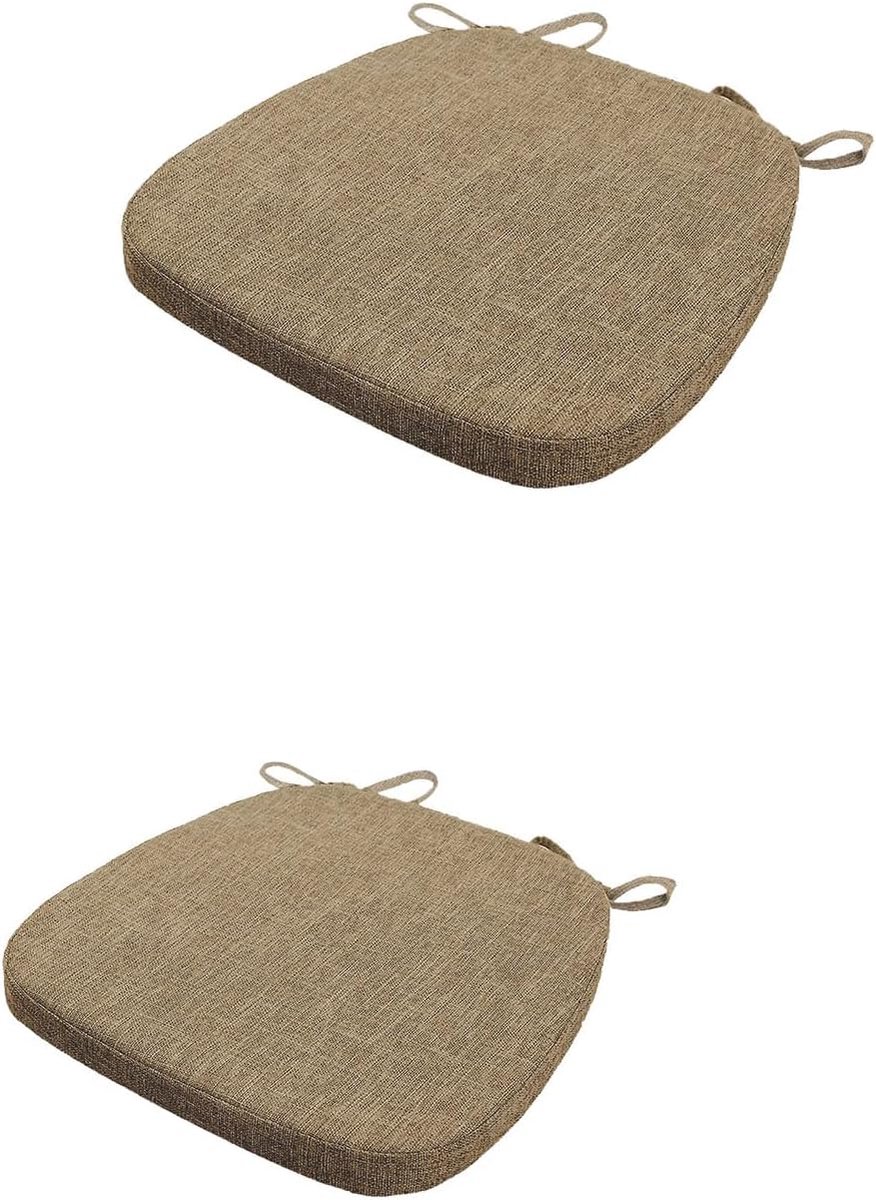 Set van 2 stoelkussens, 40 x 38 x 5 cm, met banden, wasbaar zitkussen, antislip, afneembare overtrek met ritssluiting, ideaal voor thuis, kantoor, keuken, eetkamer, lichtbruin