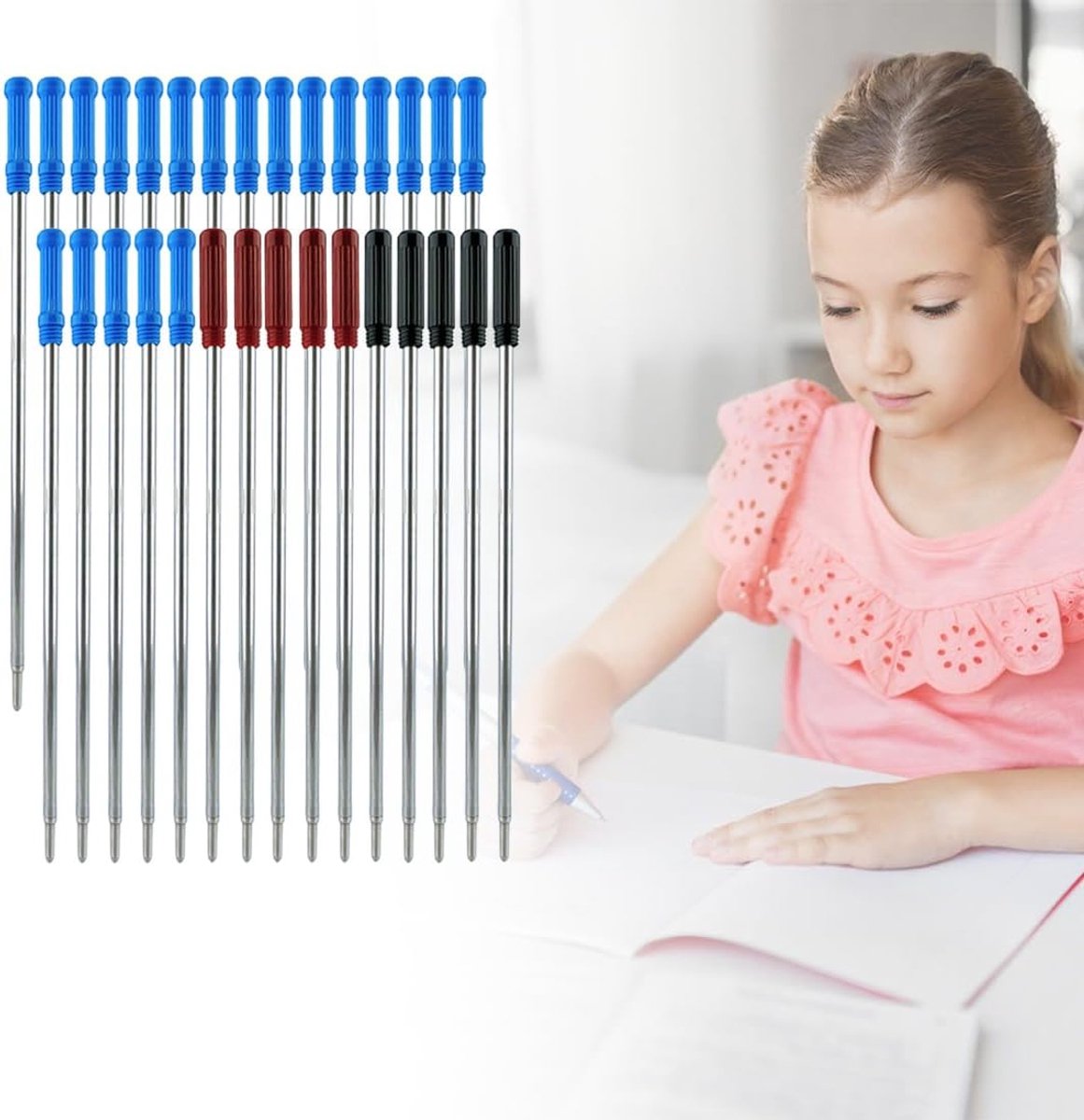 Penvullingen, zwart, glad schrijven, 11,6 cm (4,5 inch) en 1 mm middelgrote punt, verschillende kleuren (zwart, blauw, rood)