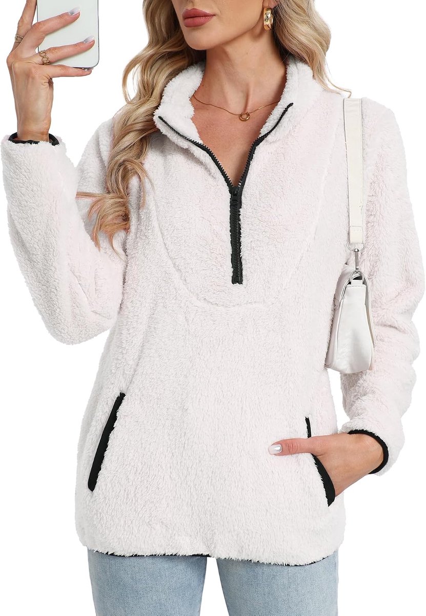 Sweatshirt voor dames, zonder capuchon, fleece, casual, thermisch, lange mouwen, elegant, warm, hoodie, fleece jumper