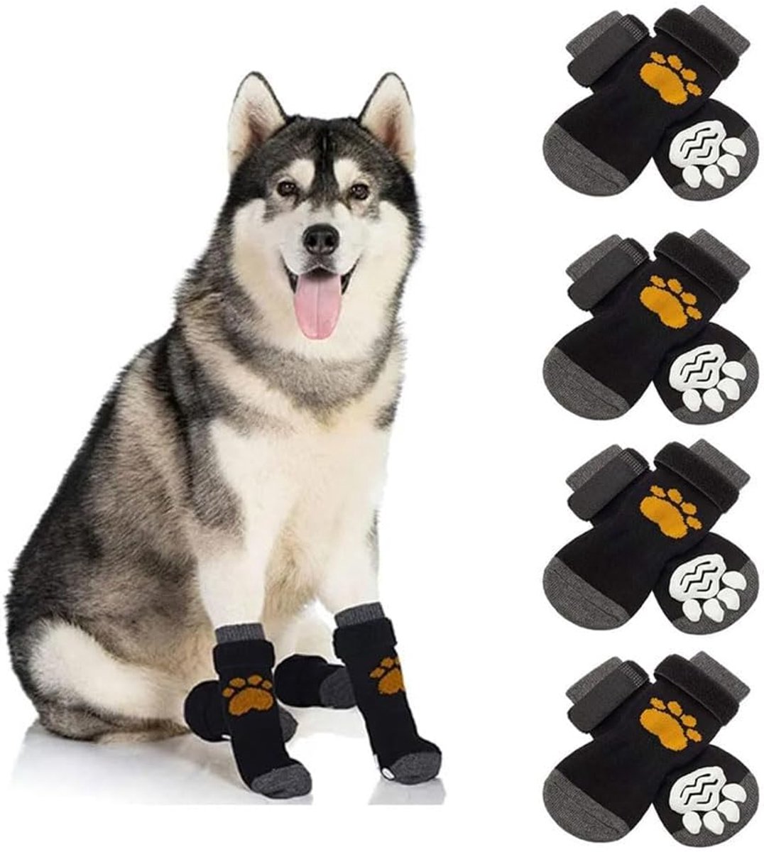 8 stuks, antislip, met verstelbare riemen, zelfklevende tractie op hardhouten vloer voor kleine tot grote honden (geel, M)