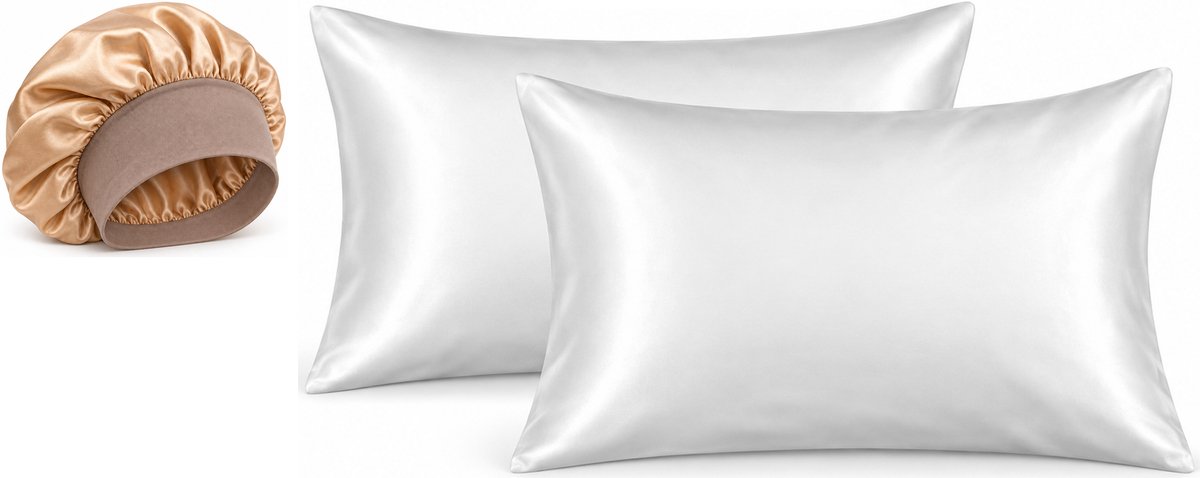Professor Q Haar- en Slaapset - 2 Kussenslopen Wit 60 x 70 cm - Bonnet Goud