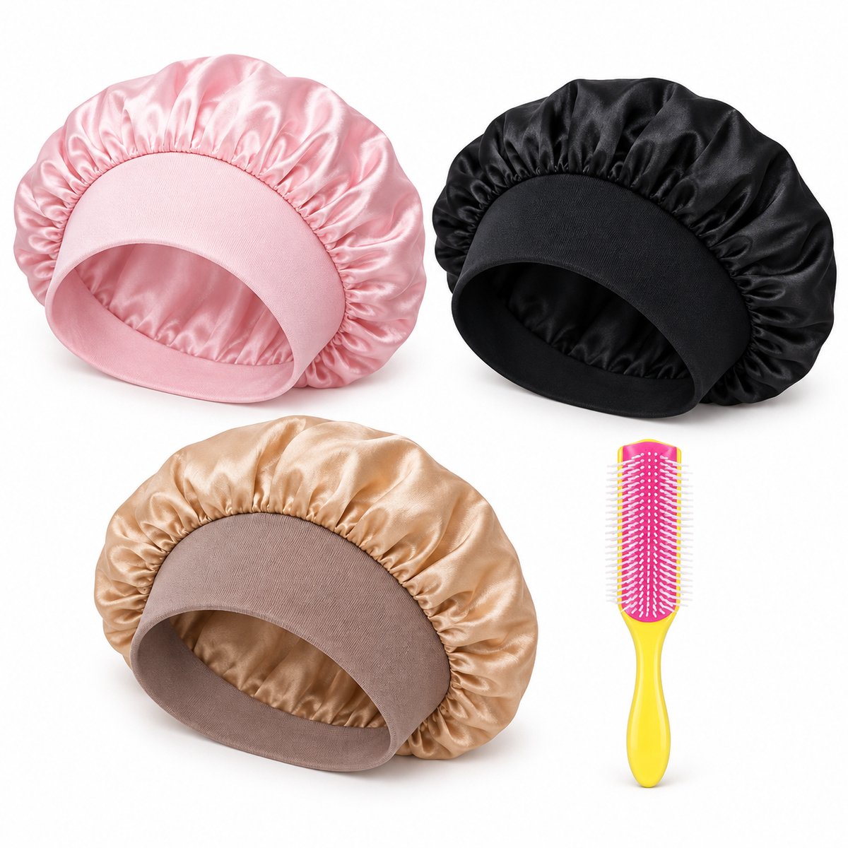 Professor Q Haarverzorgingsset - Bonnet Roze - Bonnet Zwart - Bonnet Goud - Fusion Pink Borstel