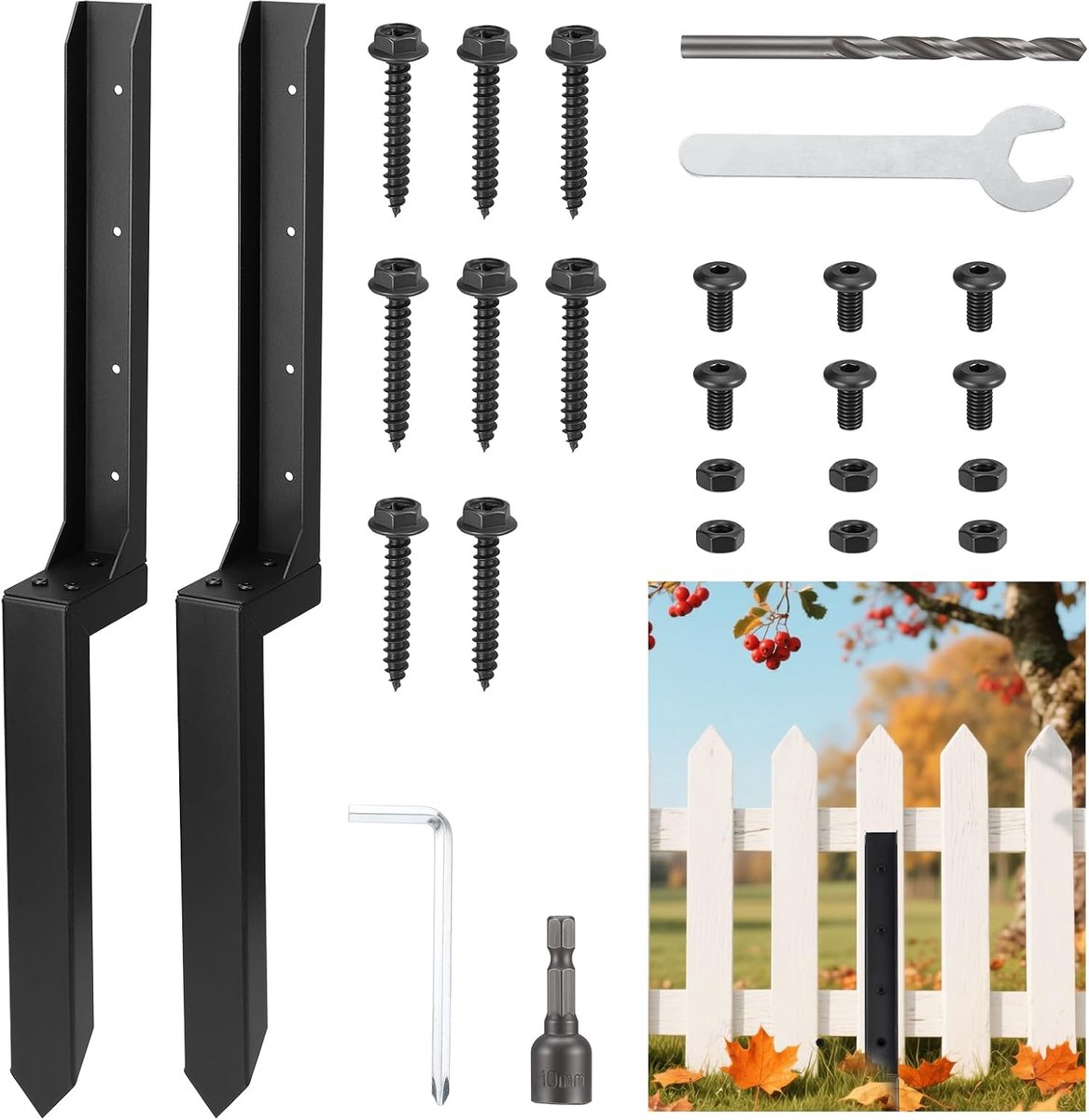 Palen, zware grondpen, 2 stuks grondpen voor gekantelde of gebroken houten hekpalen (zwart)