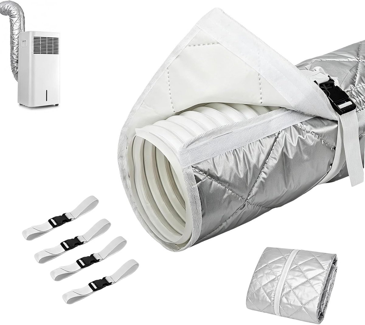 1 stuk 150X50CM Slangafdekking voor draagbare airconditioners, Afvoerluchtslang Airconditioner Isolatie met 2 verstelbare Beschermhoes voor Airconditioners Slangafdekking Isolatie