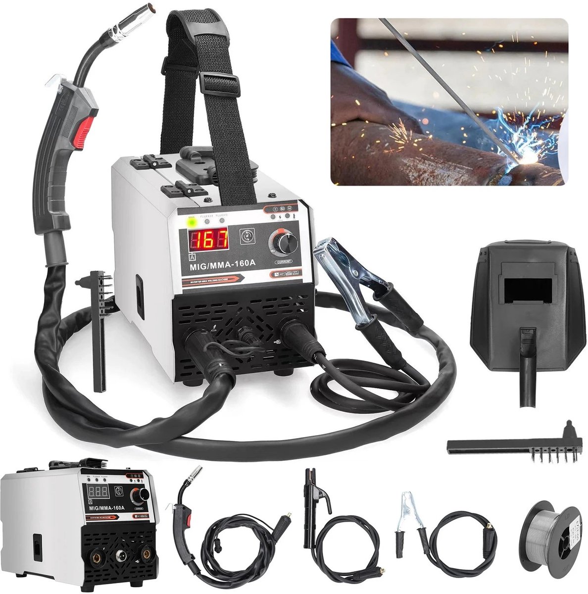 Zerova 2-in-1 MIG MMA Lasapparaat - Automatische Draadaanvoer - IGBT-Inverter-Technologie - Lasapparaat Elektrisch - Zilver