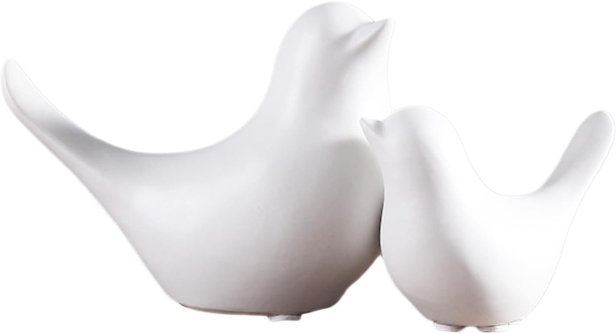 2 Stuks Bird Figurines, Ceramic Bird, Living Room Decor, Sculptures Home Decor, voor Salontafels, Toonbanken, Bureaus(Wit)
