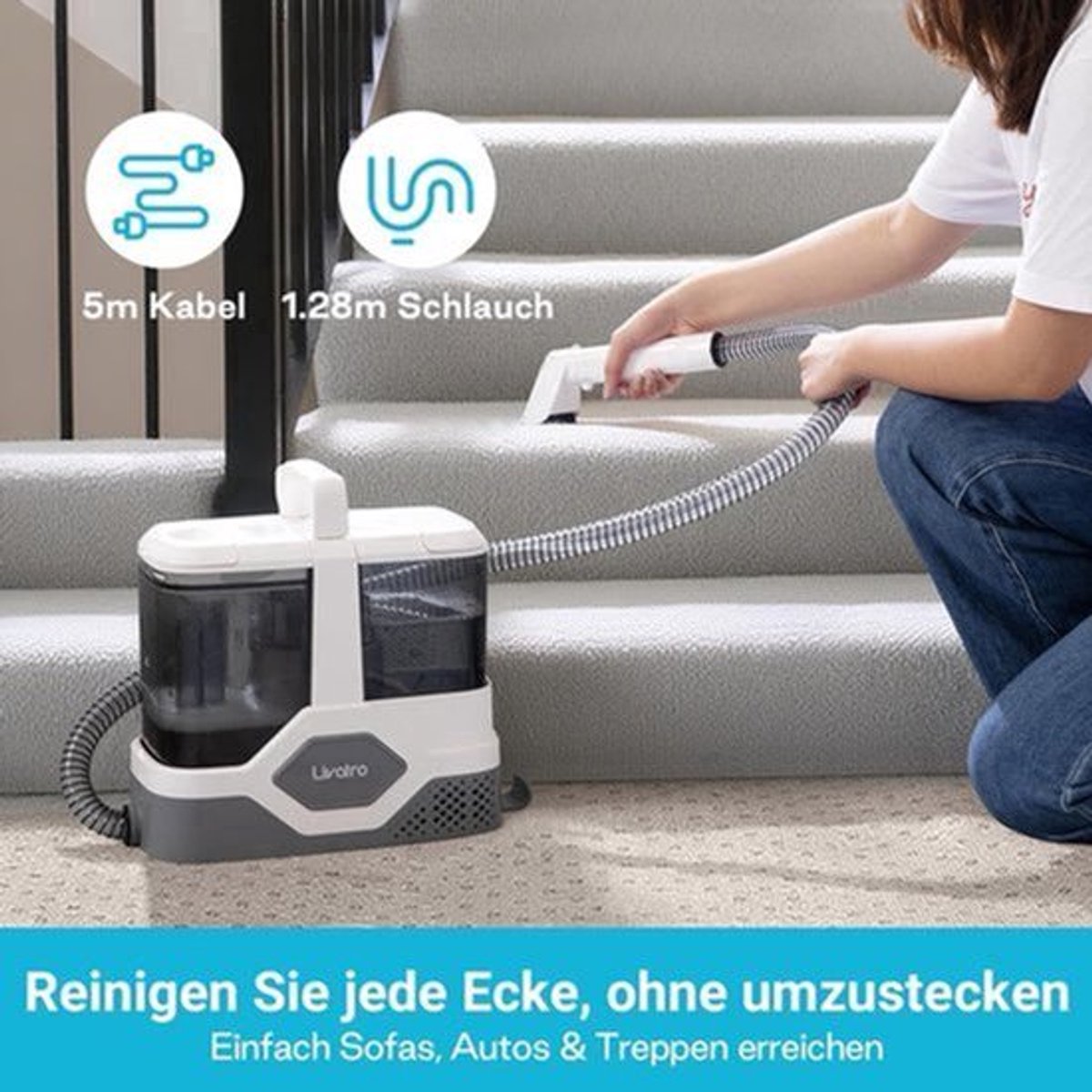 Gestoffeerde Reiniger – Apparaat – Natstofzuiger – Waszuiger – Tapijtreiniger – 600W Motor – 16 kPa Zuigkracht – 2,3L Watertank – Zelfreiniging – Compact – Voor Tapijt, Bank, Mat