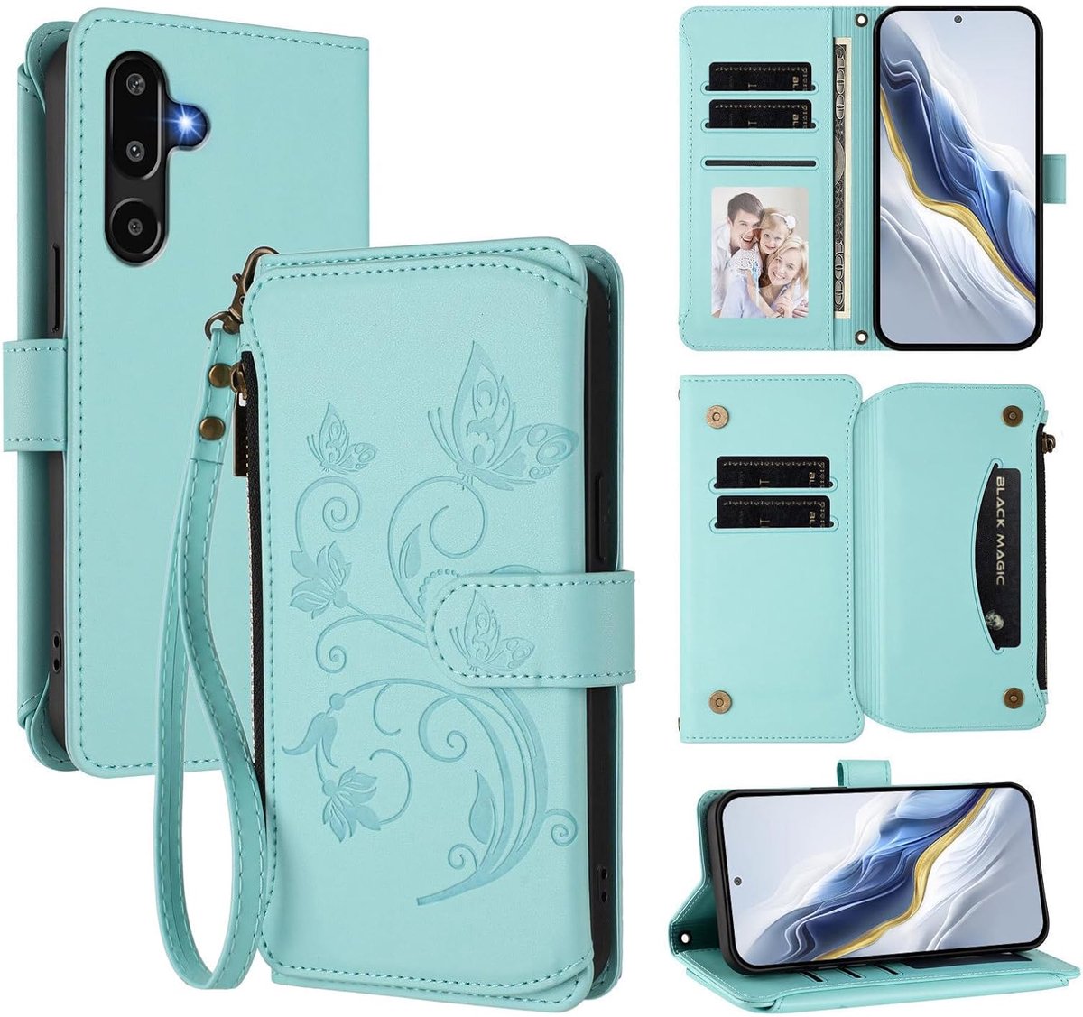 Beschermhoes voor Samsung Galaxy F16/M16 5G, portefeuille, PU-leer, premium design, flip folio, magnetisch, met kaartsleuven, standfunctie voor Samsung M16, lichtgroen
