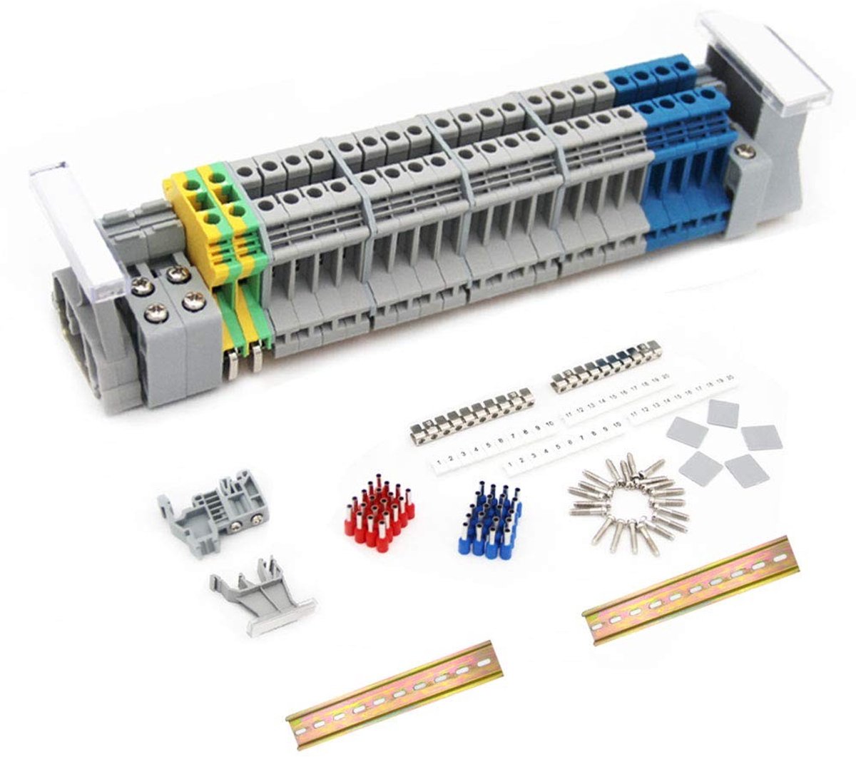 Complete Kit voor DIN Rail Terminal Blokken met Universele Aansluitingen en Bevestigingsmaterialen voor Efficiënte Elektrische Installaties